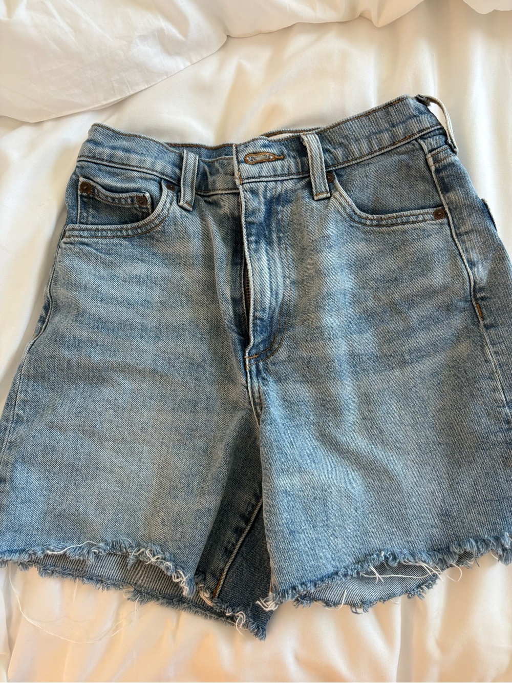 Denim Forum Light Blue Distressed Cutoff Jean Shorts